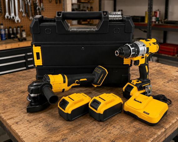 Акумуляторний набір KRAFFTEC 48V 2в1 • Болгарка 125 мм і шуруповерт KRAFFTEC з 2 акумуляторами в кейсі | Зображення 3