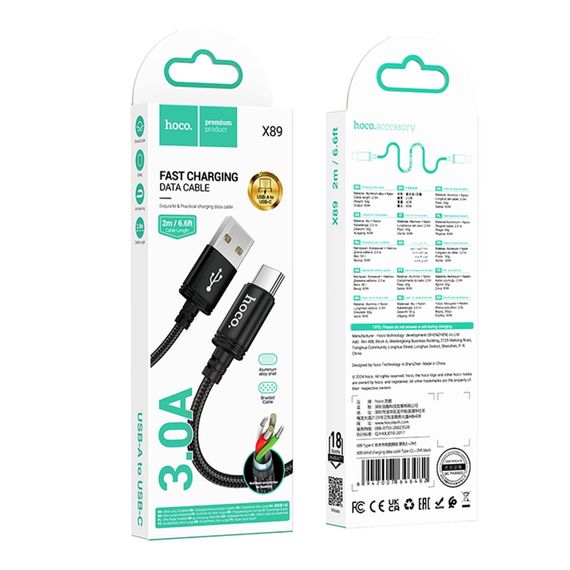 USB Hoco X89 Type-C 3A 2m | Зображення 1