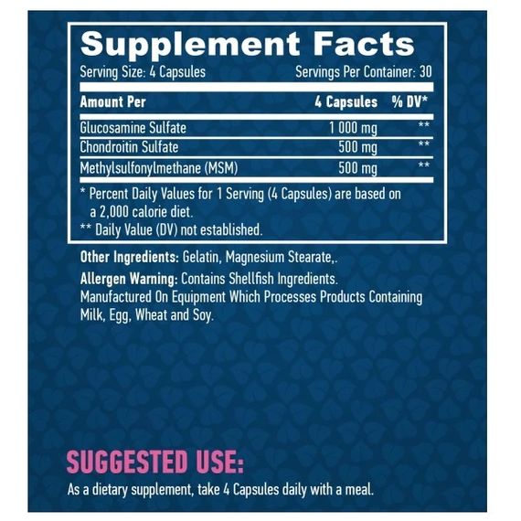 Препарат для суставов и связок Haya Labs Glucosamine Chondroitin & MSM Complex 120 Caps | Зображення 1