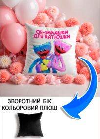 Подушка плюшева Мерч Крафт Дизайн з принтом фиолет чорний плюш квадратна 33х33 см