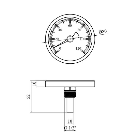Термометр Karro 1/2" 80 мм 120°С KR-1039 | Зображення 1