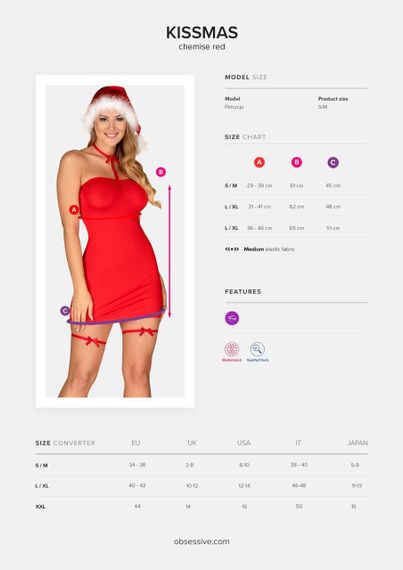 Сорочка Obsessive Kissmas chemise red L/XL sexstyle | Зображення 4