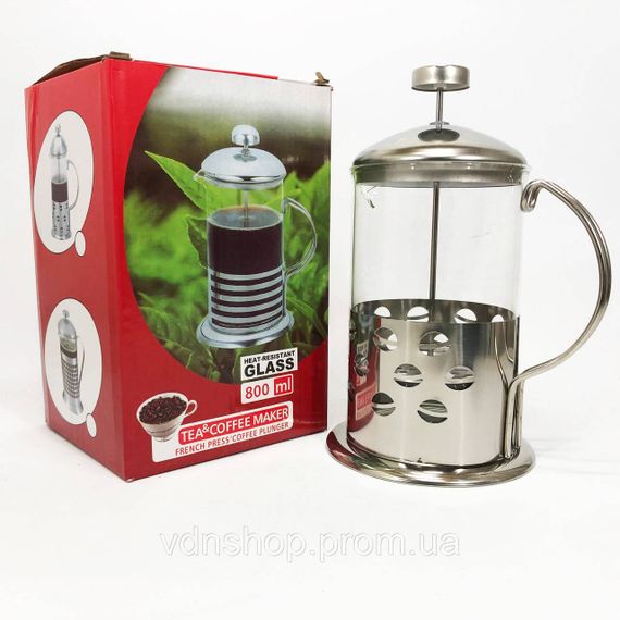 Френч-пресс с силиконовым кольцом Unique UN-1153 0.8 л, Многоразовый френч-пресс с поршнем JY-12 | Зображення 8