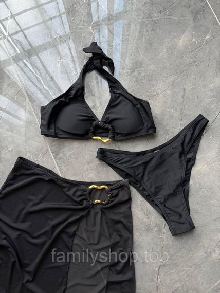 Женский раздельный купальник тройка 3 в 1 с юбкой бифлекс, MBк982, цвет черный, размер S | Зображення 4