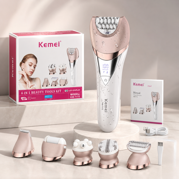 Женский эпилятор KM-7115 6-в-1 Multifunctional Ladies Care Kits / Универсальный беспроводной эпилятор + 6 насадок AND KM-7115 | Зображення 8