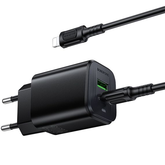 МЗП Borofone BAS83A Star PD20W+QC3.0 (1USB-A/1C) + кабель Type-C to Lightning Black | Зображення 2