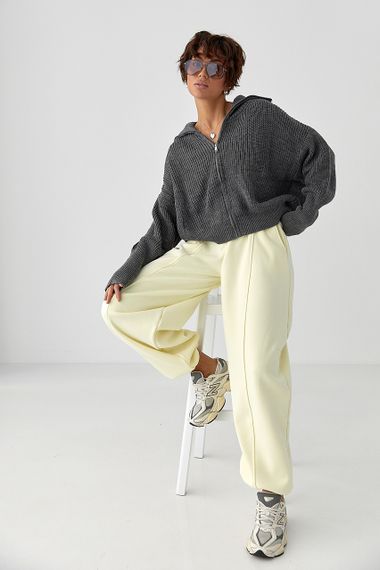 В'язаний жіночий кардиган на блискавці - сірий цвет, ONE SIZE (є розміри) | Зображення 2