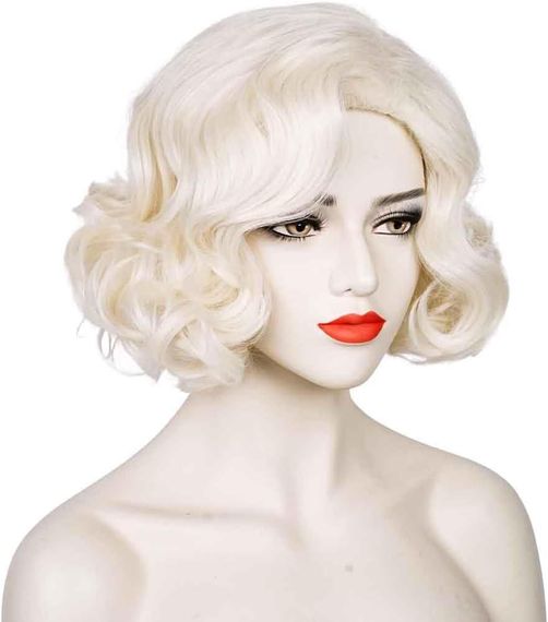 Перука коротка блонд в стилі Мерлін Монро світла кучерява вінтажна ретро, термостійке синтетичне волосся для косплею, зміни образу | Зображення 1