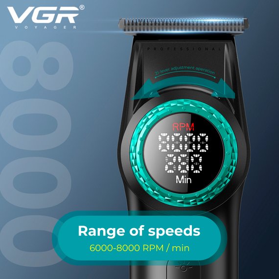 Триммер аккумуляторный VGR V-977 BLACK, регулировка мощности 6000 - 8000 RPM, 2500 mAh, 4 насадки, LED дисплей | Зображення 5