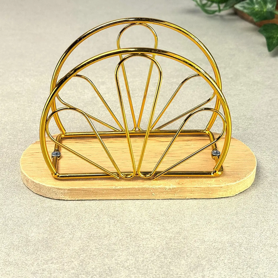Серветниця GK-4420 настільна з металу та дерева 15,5×9,6×4,5 см підставка для паперових серветок Золотистий | Зображення 3