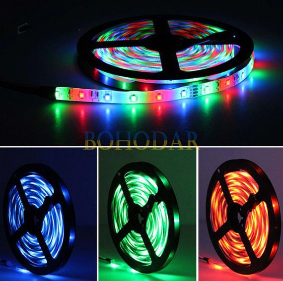 Комплект світлодіодна стрічка лента LEDSTRIP LED 3528 5 метрів RGB SMD різнокольорова + Блок живлення + Контролер + Пульт Польща! | Зображення 4