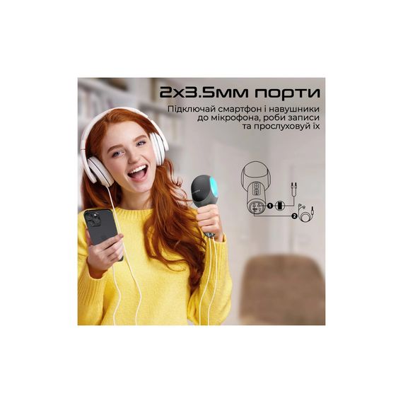 Мікрофон Promate VocalMic Bluetooth 2 x AUX LED Black (vocalmic.black) | Зображення 6