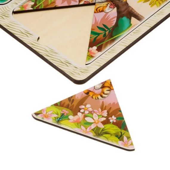 Деревянный пазл-вкладыш "Львы и тигренок" Ubumblebees (ПСД184) PSD184 в рамке | Зображення 3