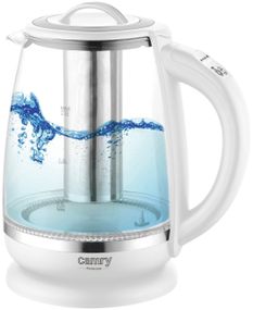 Електрочайник скляний Camry CR 1290 білий, 2 л, 2200 Вт, з регулюванням температури та підсвіткою