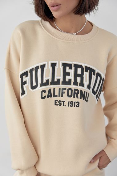 Женский спортивный костюм на флисе с принтом Fullerton California - кремовый цвет, L (есть размеры) | Зображення 3
