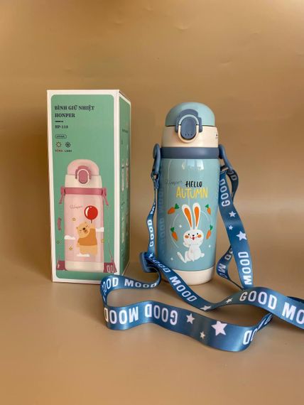 Термос дитячий для напоїв з трубочкою 450мл Блакитний + щіточка в подарунок | Зображення 5