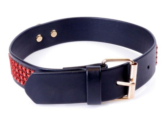 Нашийник зі штучної шкіри з кристалами Fetish Boss Series - Collar with crystals Red, BS3300110 Sex Aura | Зображення 2
