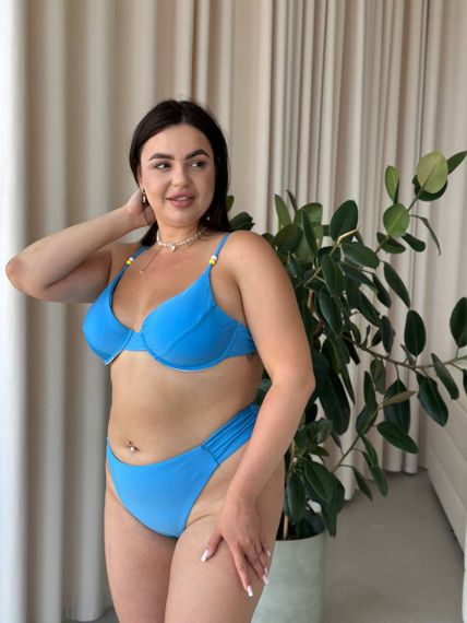 Блакитний купальник PLUS SIZE з чашками та високими плавками | Зображення 6