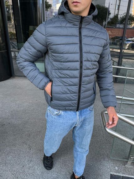 Мужская стеганая демисезонная куртка с капюшоном RD8777 цвет серый, размер M | Зображення 1