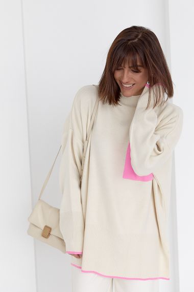 Женская кофта oversize с карманом на груди кремовый цвет M | Зображення 4