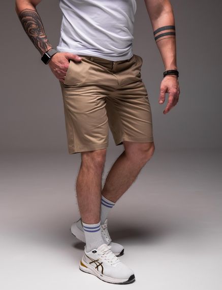 Мужские летние брючные шорты коттоновые под ремень RA2032, цвет бежевый, размер L | Зображення 3
