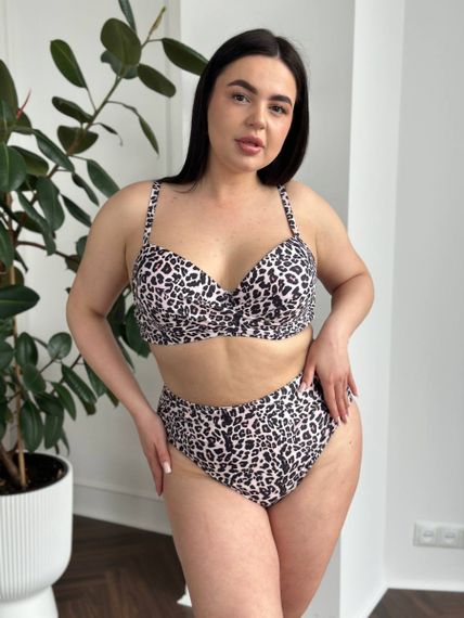 Жіночий роздільний леопардовий купальник  PLUS SIZE з поролоновою чашкою | Зображення 2