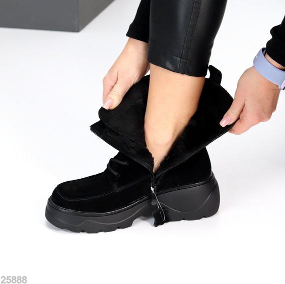Черные зимние высокие ботинки натуральная замша доступная цена | Зображення 4