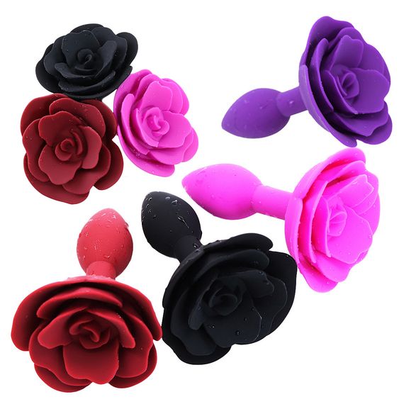 Черная анальная пробка с розочкой | Зображення 7