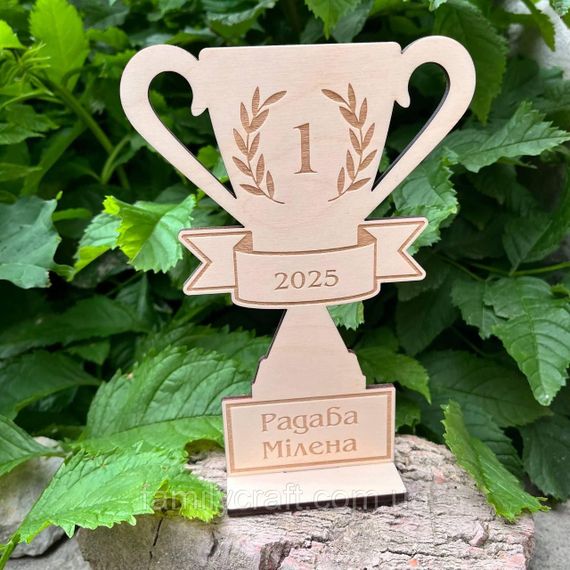 Іменний дерев’яний кубок-нагорода з гравіюванням за досягнення або активність | Зображення 1