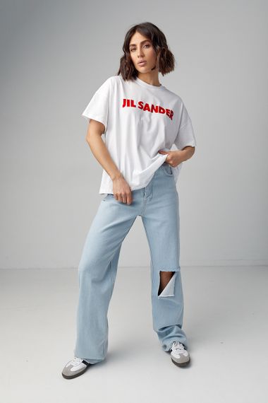 Трикотажная футболка с надписью Jil Sander - белый с красным цвет, L (есть размеры) | Зображення 2