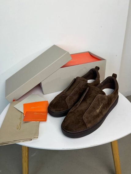 Сліпони Santoni без шнурівки коричневі замша ob438