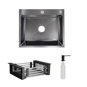 Комплект Lidz Handmade H6050B Мойка для кухни интегрированная BlackPVD в комплекте с дозатором + Lidz K01B Корзина для кухонной