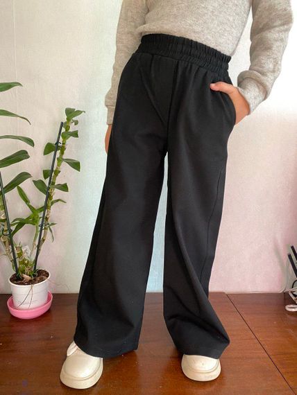 Дитячі штани палаццо для дівчинки шкільні штани колір чорний розмір 152, SBR129 | Зображення 4