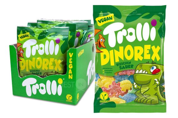 Конфеты желейные жевательные Trolli Dinorex (Динозавр), 200г, Германия, разноцветные