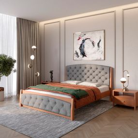 Двоспальне дерев&#039;яне ліжко Mebigrand Мехіко Коричневий (RAL8025)/Аляска 93 (Сірий) 180х200 см (MBG-12236)