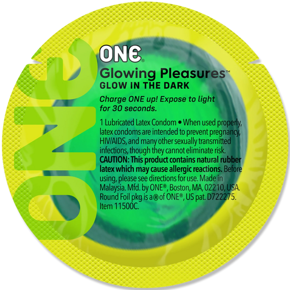 Набір презервативів ONE Glowing Pleasures, 100 шт, світяться в темряві, зі змазкою, паковання-тубус | Зображення 1