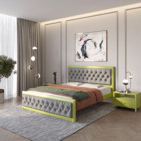 Двоспальне дерев&#039;яне ліжко Mebigrand Барселона Б3 Лайм (S3050G70Y)/Аляска 93 (Сірий) 180х200 см (MBG-13859)