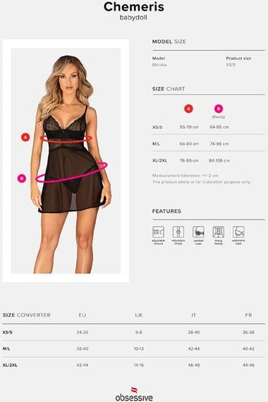 Сорочка Obsessive Chemeris babydoll Черная XS/S | Зображення 4