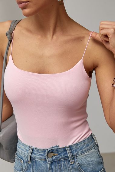 Жіноче трикотажне боді на бретелях - рожевий цвет, ONE SIZE (є розміри) | Зображення 3