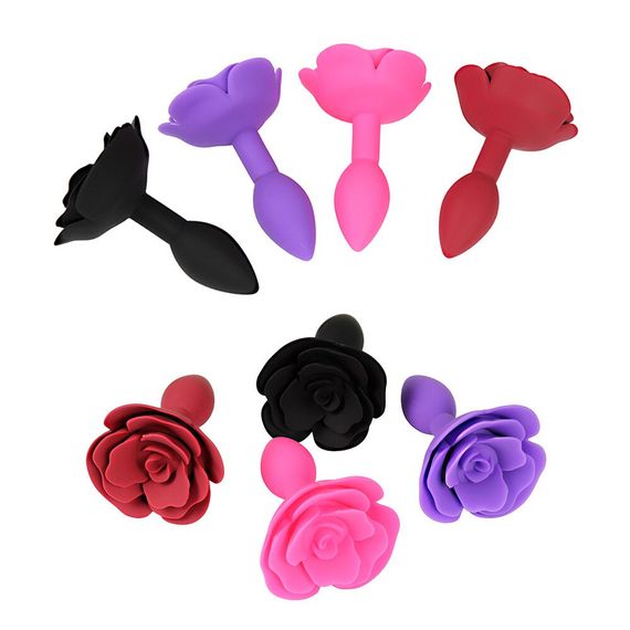 Черная анальная пробка с розочкой | Зображення 5