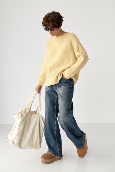 Тепла в'язана кофта з рукавами реглан - лимонний цвет, ONE SIZE (є розміри) | Зображення 2