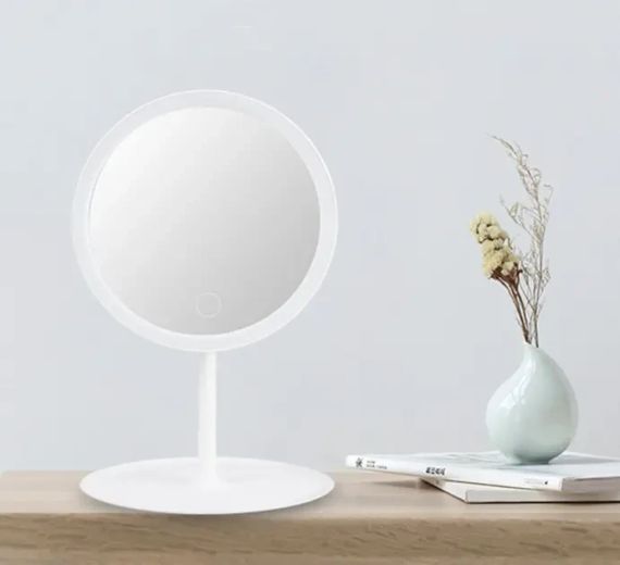 Зеркало для макияжа, косметическое зеркало с LED с яркой лед подсветкой, встроенным аккумулятором, белое