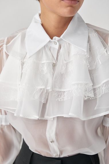 Прозора блуза з мереживними вставками - білий цвет, ONE SIZE (є розміри) | Зображення 3