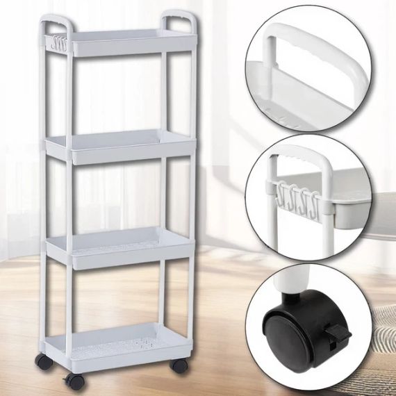 Етажерка на колесах 4 полиці біла підлогова Storage rack AN906 | Зображення 1
