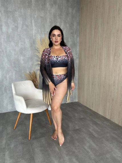Яскравий роздільний  купальник з тунікою PLUS SIZE леопардовий принт | Зображення 1