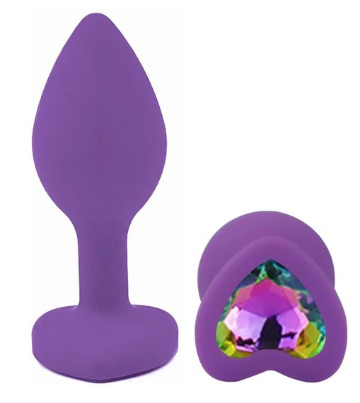 Анальна пробка EGZO Silicone Violet Heart Plug S, фіолетова, райдужний кристал Sex Aura | Зображення 1