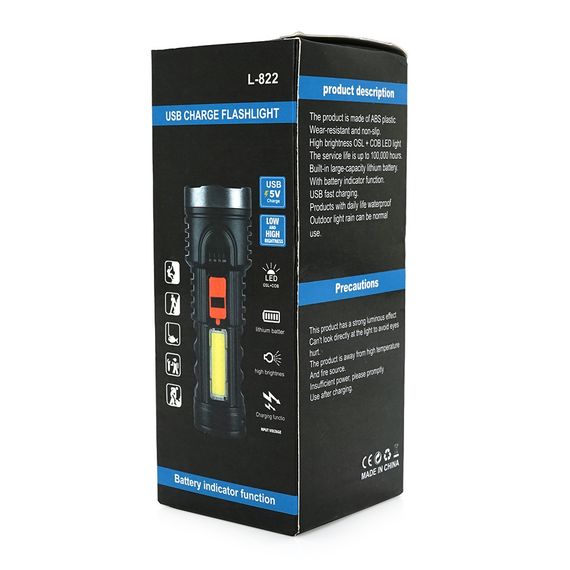 Фонарик ручной LATERNA L-822.5W LED+COB, пластик, встроенный АКБ, USB кабель | Зображення 4