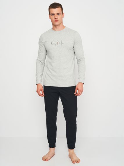 Костюм домашній чоловічий лонгслів та штани чорного кольору, 2XL