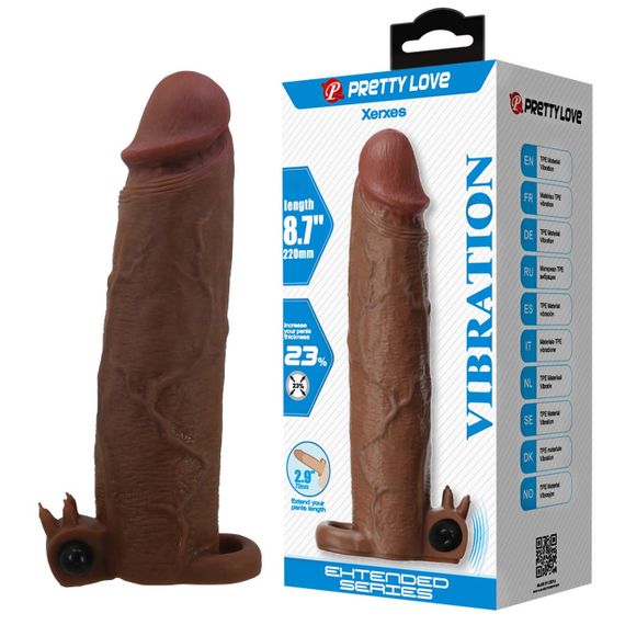 Подовжуюча насадка з вібростимуляцією Pretty Love - Xerxes Vibrating Penis Sleeve Brown, BI-026282Z-1 Sex Aura