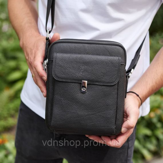 Сумка-барсетка чоловіча шкіряна 24х20х8, компактний месенджер для щоденного використання, чорна | Зображення 1